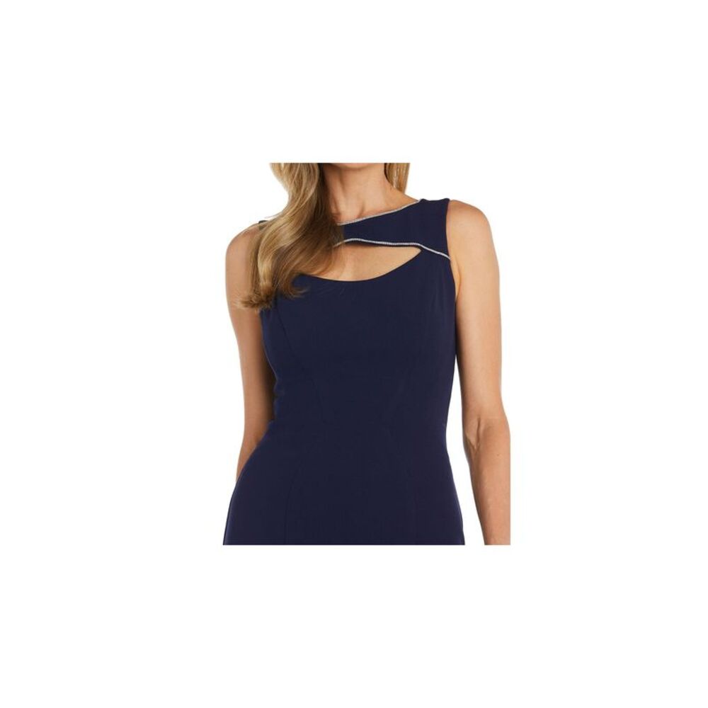 NIGHTWAY Womens Navy Lined Sleeveless Round Neck Full-Length Formal Gown Dress 8 - Picture 3 of 4